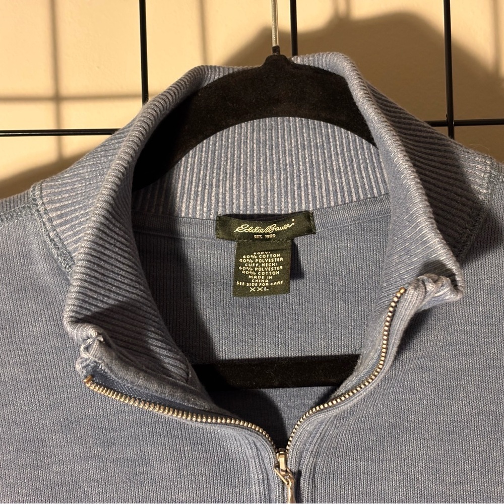 Eddie Bauer Men's Sky Blue Zip-Neck Sweater